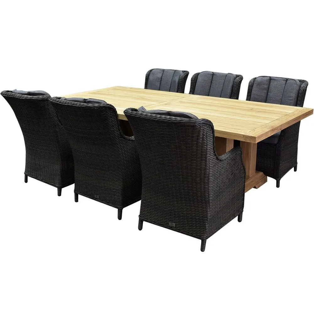 AVHCOLLECTIE DARWIN ANTIGUA DINING TUINSET 250X120XH75 CM 7 DELIG ANTRACIET
