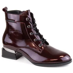 Dameslakleren, geïsoleerde, bordeauxrode laarzen met hoge hak Vinceza 58158 rood