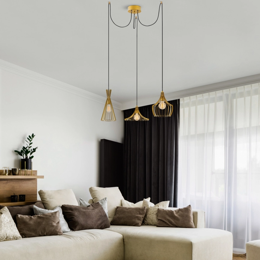 Hanglamp aan een koord MEZOPOTAMYA 3xE27/40W/230V spin goud