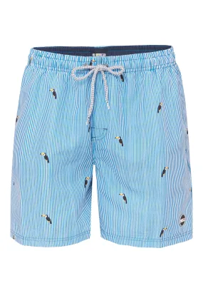 Happy Shorts Heren Zwemshort Toekan Print Gestreept Lichtblauw