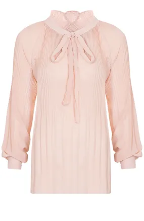 Plisse Bow Blouse Pink