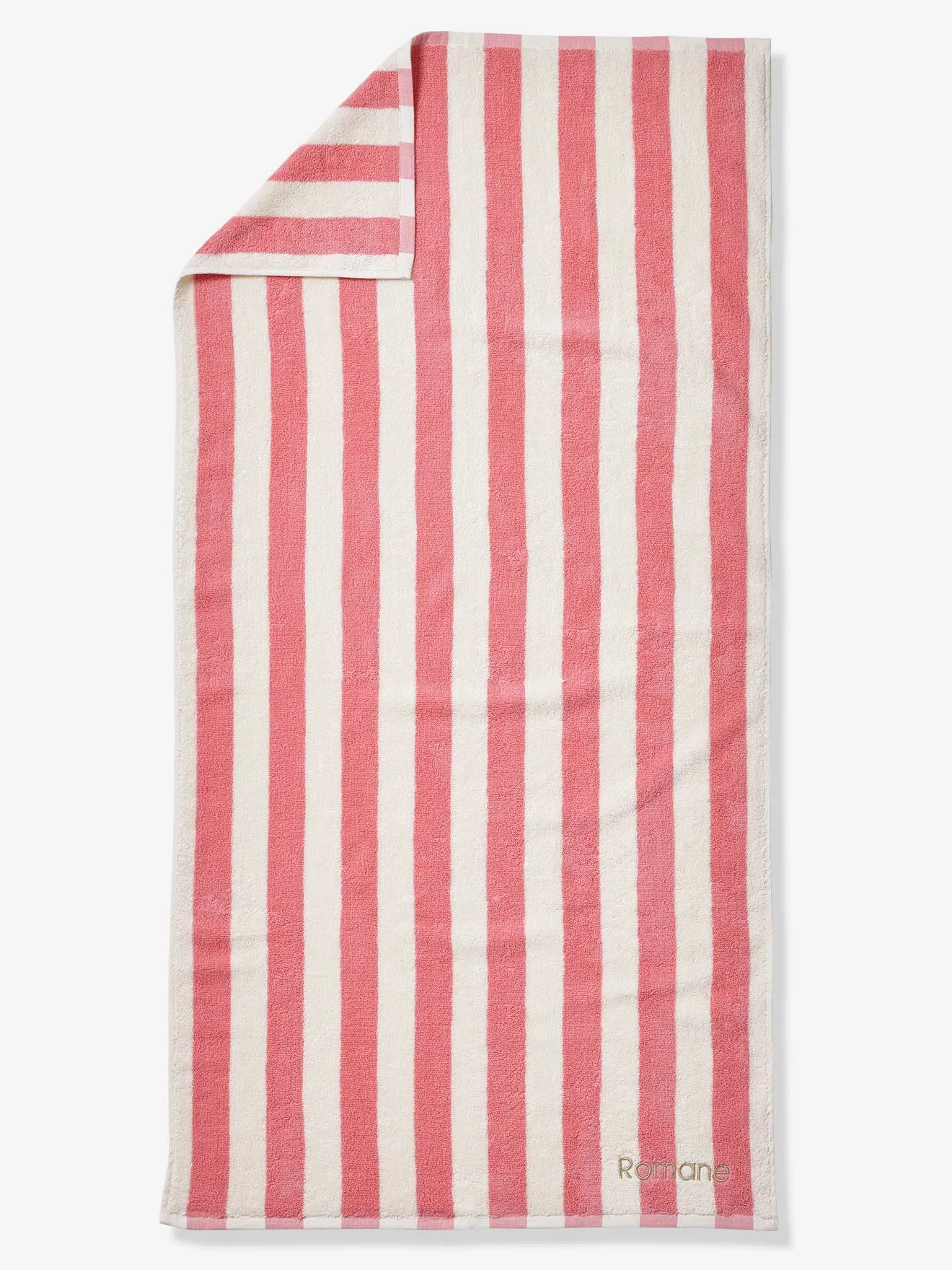 VERTBAUDET  PERSONALISEERBARE GESTREEPTE BADHANDDOEK TRANSAT, MET GERECYCLED KATOEN  BLAUW, GESTREEPT